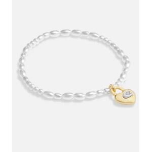 Coach  Heart Lock Stretch Bracelet Glass pearls, plated brass and cubic zirconia